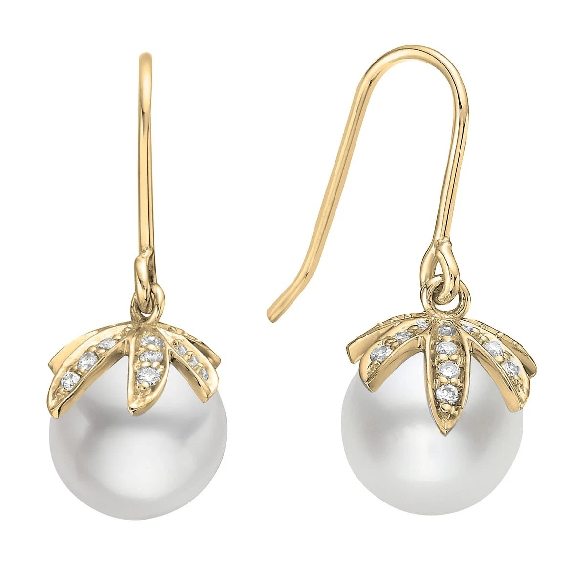 14K Yellow Gold Freshwater Cultured Pearl & Diamond Earrings 8-9mm 0.05 ct tw