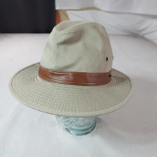 Scala Hat Safari Fitted Mens Medium Khaki Leather Band Sun Hat Archeologist