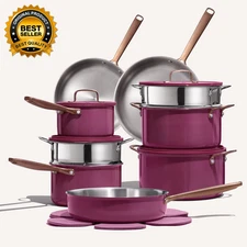 24Pcs Tri-Ply Stainless Steel Cookware Set Pots Pans Set Non Toxic Induction