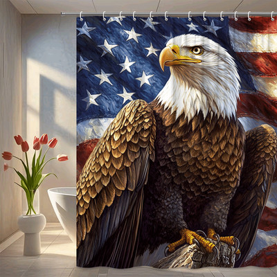 Bald Eagle on Branch with USA Flag Proud Freedom Wildlife Shower Curtain