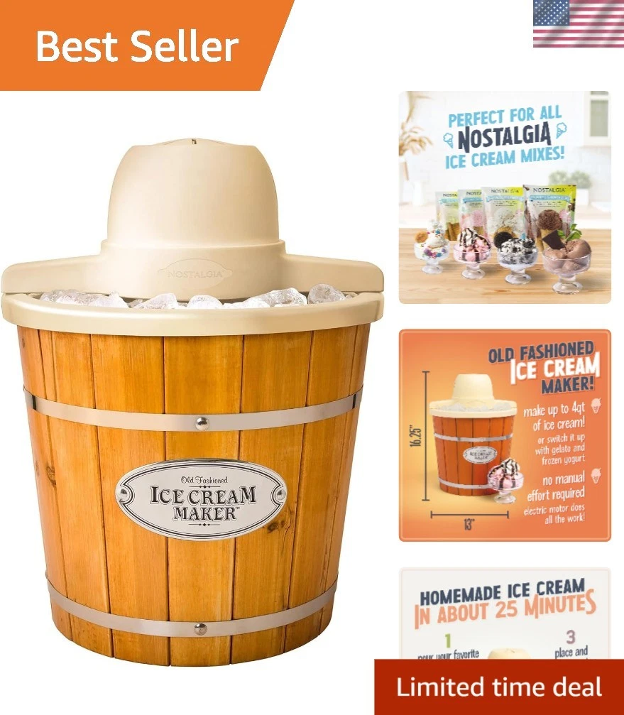 Vintage Electric Ice Cream Maker - 4 Quart Antique Style for Homemade Delights