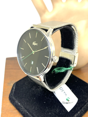 Lacoste Men's Watch 2011221 Quartz Black Dial Silver Mesh