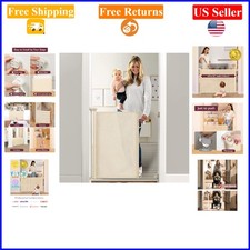 Cream Retractable Baby Gate, 33" Tall, Extends to 55" for Stairs  Doorways