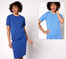 Isaac Mizrahi Live Reversible Jacquard Short Sleeve Sweater Blue Combo 2X New