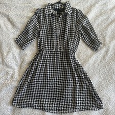 Kardashian Kollection Black White Houndstooth Dress Size L  Collared 3/4 Sleeve