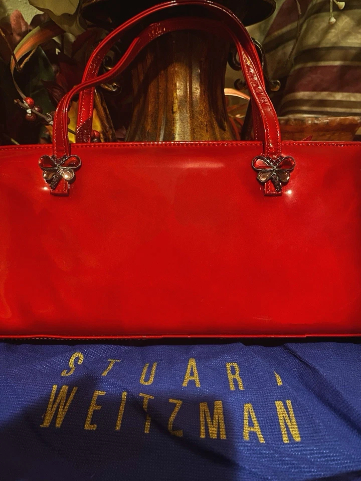 Stuart Weitzman Women's Red Butterfly Patent Satchel Top Handle Bag - Image 2 of 4