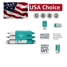 126 Count Adult Flushable Wipes, Plant-Based  Fragrance-Free for Sensitive Skin