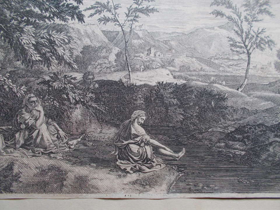 Nicolas Poussin gravure originale paysage avec une femme se lavant les pieds - Photo 2/4