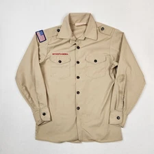 Vintage Boy Scouts of America Shirt Youth Large Tan Long Sleeve Uniform USA 90s