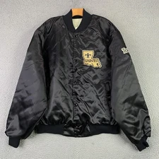 Vintage New Orleans Saints Jacket Mens XL Black NFL Satin Chalk Line 90s USA