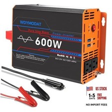 600W Pure Sine Wave Inverter, Car Power Inverter 12V to 110V, DC to AC 12V-600W