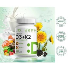 Vitamin D3  K2, 5000 IU and 100 mcg, 250 softgels, 2 in 1 Complex