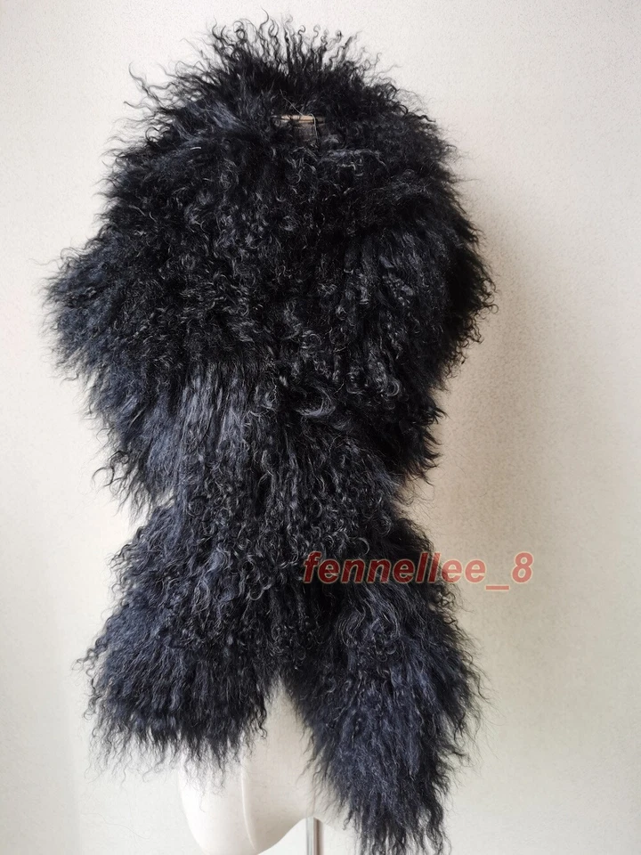 Mujeres Real Mongol Piel de Cordero Bufanda Mantón Doble Lado Cordero Pañuelo Envolturas Foto 2 de 4