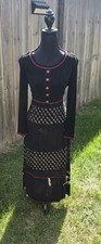 VTG Carol Little Boho Maxi Black Dress Japanese Floral Inspired Tie Back Size 8 