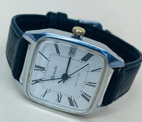 Vintage Raketa "TV" 1980's USSR 2614.H Mechanical Watch / Roman Dial & Date