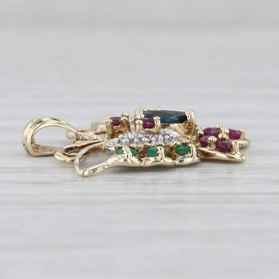 0.78ctw Gemstone Butterfly Pendant 10k Gold Ruby Emerald Sapphire Diamond - Image 2 of 4