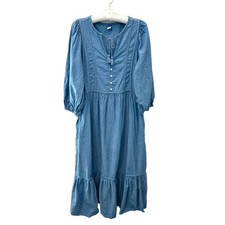 OLD NAVY Blue Embroidered Midi Dress Boho Cottagecore Prairie Peasant | Small