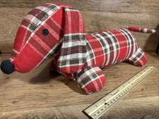 Dash hound Door Stopper Red Plaid Doorstop Fabric Weighted Decorative Hotdog 😊