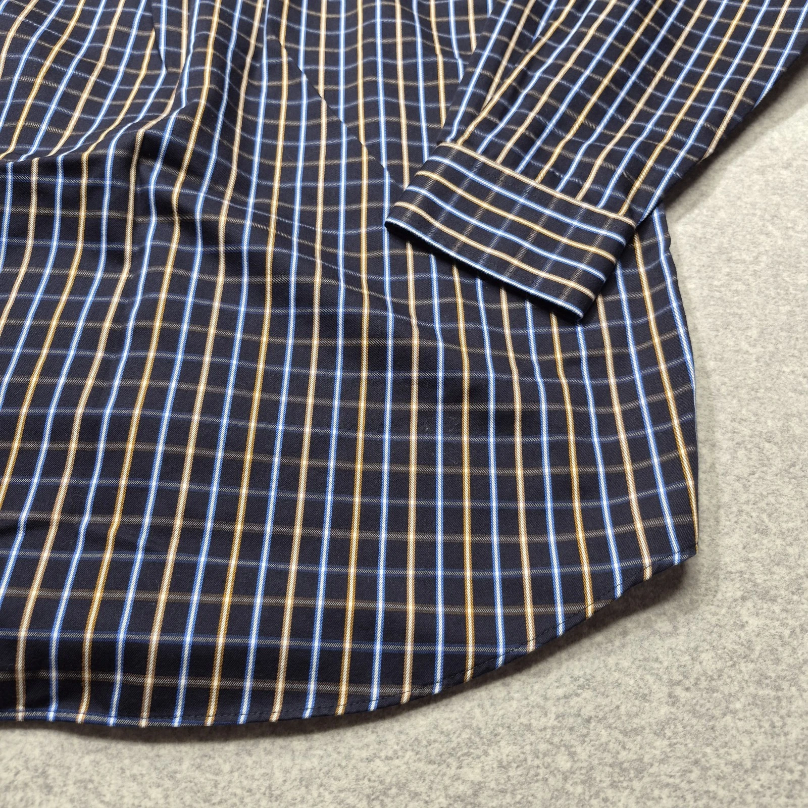 Stafford Signature Mens Shirt L Blue Yellow Plaid Button Down Wrinkle Iron Free image 13