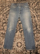 1980s Levi's 501xx Distressed Light Wash Blue Denim Jeans 32 x 30 Made in USA
