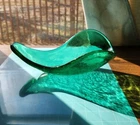 Blenko # 537 Freeform Dish Green Emerald Bowl Art Glass MCM Vintage 1953 Heavy