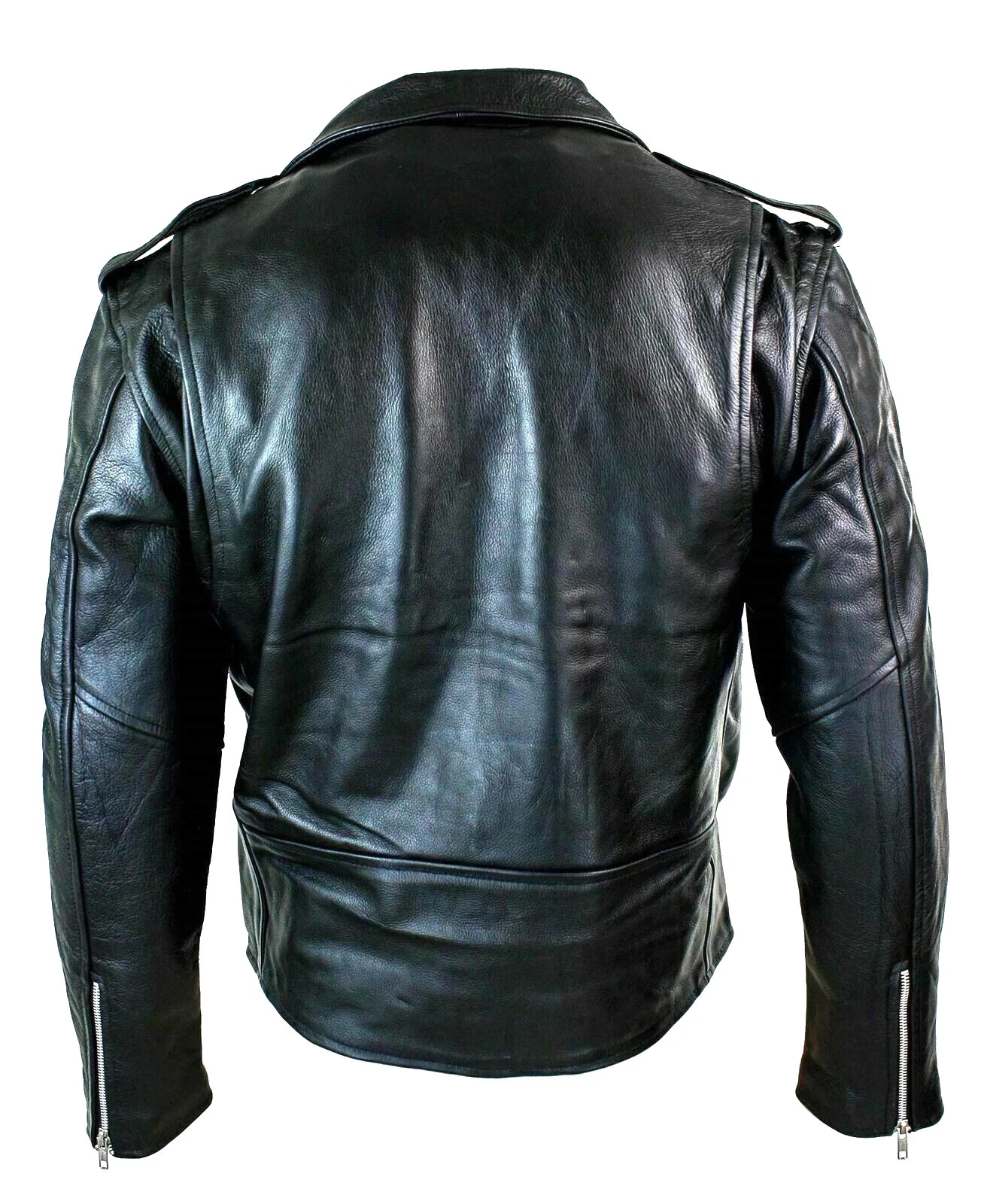 Men's Motorcycle Leather jacket Genuine Buffalo Skin Brando Style Black Biker - product detail image 3