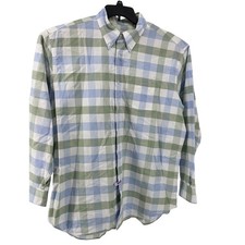 Brooks Brothers Madison Shirt Mens XL Blue Green Gingham Supima Cotton USA Made