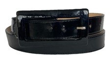 Leather Rock Skinny Belt Womens Sz L/36 Black Patent Leather Rectangular Buckle