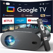 GooDee 4K UHD Smart Projector with Google TV & Voice Control, WiFi Bluetooth Por