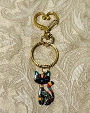 Kitty Cat Floral Keychain Enamel Bag Charm Animal Cute Book Bag Charm