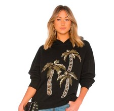 LPA THE LABEL NWT SzM Gold Sequin Beaded Rhinestone Palm Trees Hoodie Sweatshirt