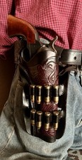Western Leather Holster with 45Cal Loops Fits Colt SAA 1873 Ruger Vaquero 5.5"