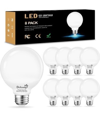 F-1- 8- Pack G25 Non-dimmable LED Vanity Light Bulbs, 60W Equivalent, 3000K