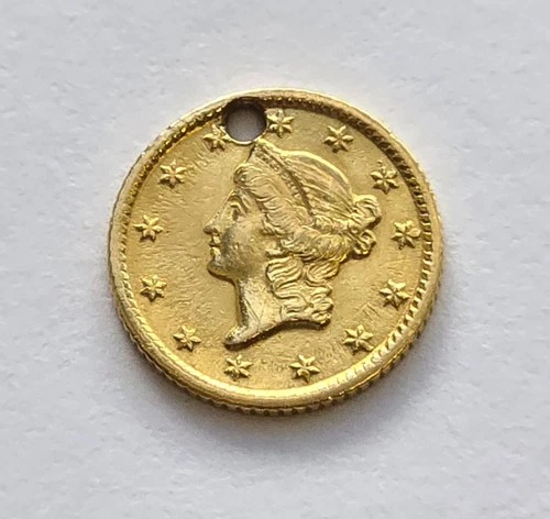 1853-O US $1 Dollar Liberty Head Gold Coin Holed