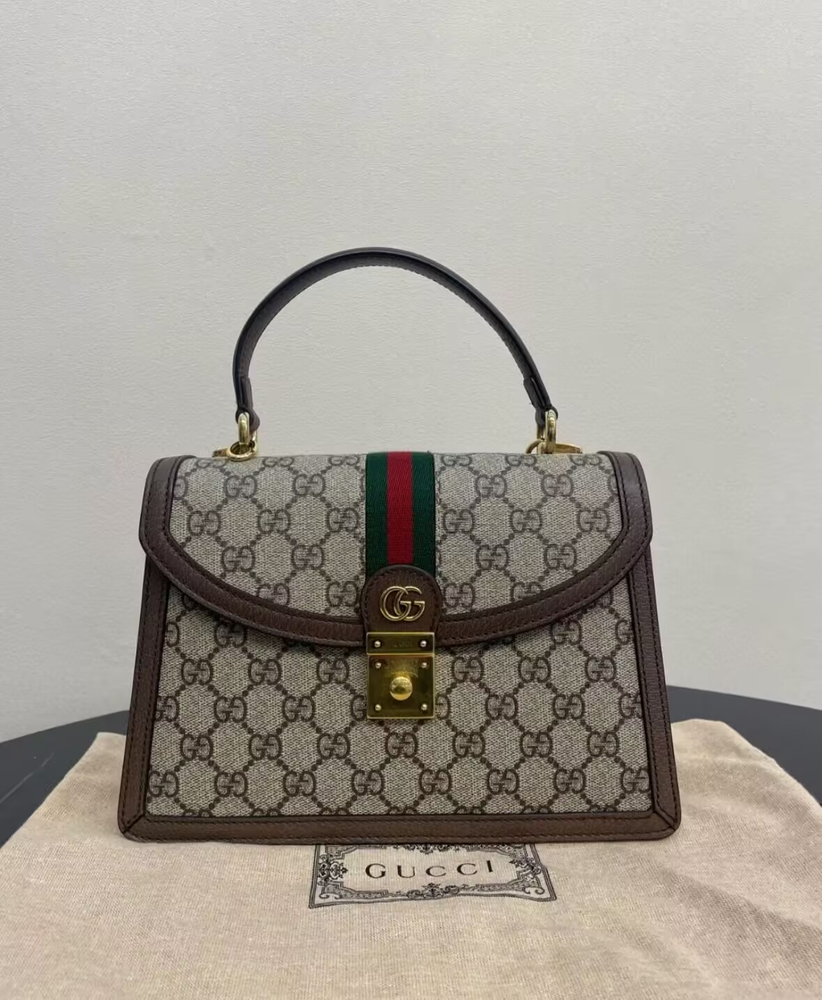 GUCCI OPHIDIA GG SMALL TOP HANDLE BAG Authentic Luxury Handbag