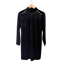 Talbots Petite Velvet Holiday Dress Gold Crest Buttons Black S Petite NWT
