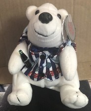 COCA-COLA POLAR BEAR IN BLUE VEST 0183 Coke Bean Bag Plush 1998 Toy w Tags