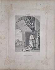 c1850 VICTORIAN PRINT ST BRUNO PRAYING - LE SUEUR