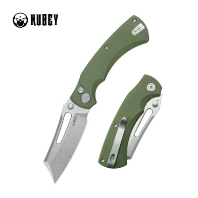 KUB378B Kubey Dheo Green G-10 Handle Beadblast Sandvik 14C28N Blade Button Lock