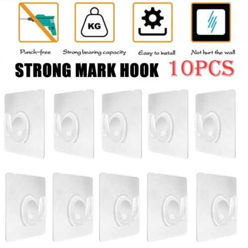 Self Adhesive Strong Sticky Hooks Heavy Duty Seamless Wall Hook Transparent B6K6 - Picture 1 of 12