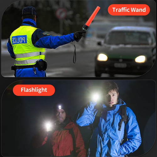 4 Pack 11 Inch Safety Traffic Control Wand LED Flashlight with Cones Red LED - Picture 3 of 9