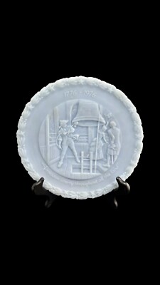 Fenton Blue Satin Bicentennial Liberty Bell Plate 1976 Proclaim Liberty #4  
