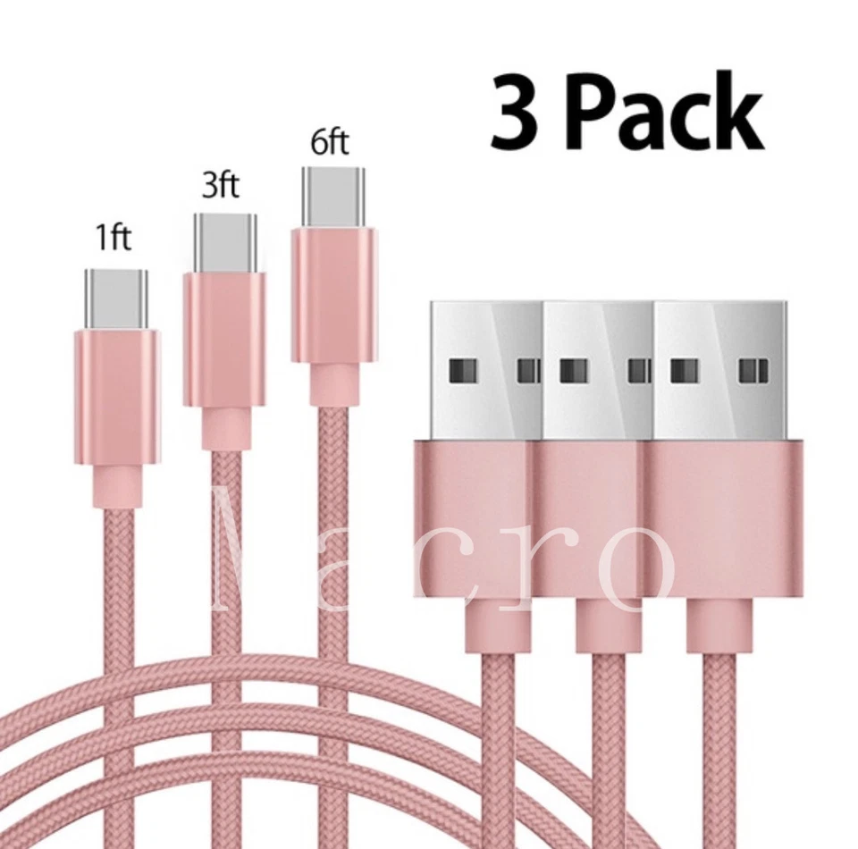 3x 10 FT For Samsung S9 Note 8 Type-C Heavy Duty USB Charger Charging Cable Cord - Image 2 of 4