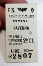 1959 - BIGLIETTO DEL TRENO CARTONATO - F.S. RIMINI RAVENNA 2a CLASSE Lire 180