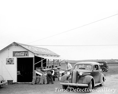 Vintage Car at Vegetable Stand, Rice County, Minnesota 1939 Historic Photo Print
