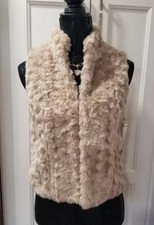 Elle - Women's Beige Swirl Faux Fur Vest - Size Small New!