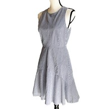 J Crew Seersucker Sleeveless Dress Navy White Pinstripe Fully Lined Size 2