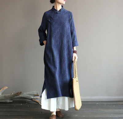 Womens Long Sleeve Tunic Floral Chinese Qipao Cheongsam Dress Loose Fit Hot
