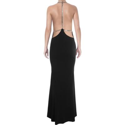 aqua black backless dress Aqua Womens Embellished V-Neck Evening Dress Black