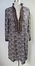 NEW TORY BURCH brown white elephant print tunic style dress size 6